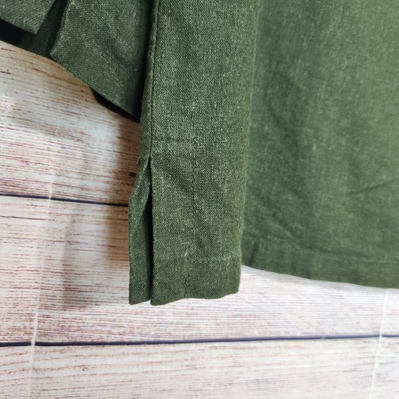 Norton McNaughton Button Up Shirt Women's Size 12 Green 3/4 Sleeve Linen Blend - Picture 13 of 13